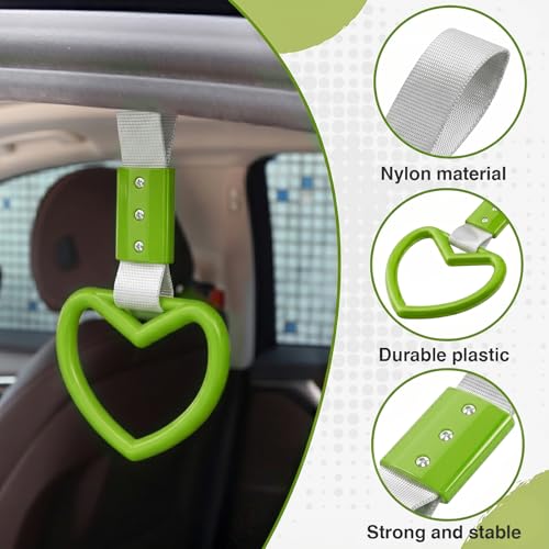 Image of 2PCS Heart Shaped Car Handle Straps, Rear Bumper Warning Keychain Ring for Car Exterior Accessories (Green-Silver)