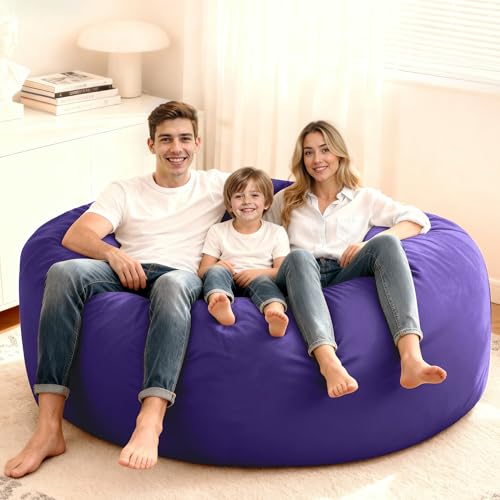 Image of HABUTWAY Bean Bag Chair: Giant 6' Memory Foam Furniture Bean Bag Chair with Microfiber Cover - 6Ft,Purple