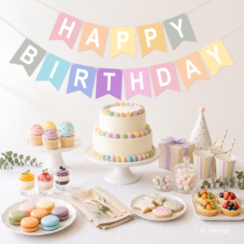 Image of Happy Birthday Banner Party Banner NO DIY Birthday Sign Pastel
