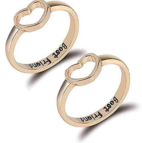 Love Heart Friendship Rings Set for Women Men Geometric Best Friend BFF Promise Rings for 2 Girls Friendship Gift Jewelry Christmas (Gold)