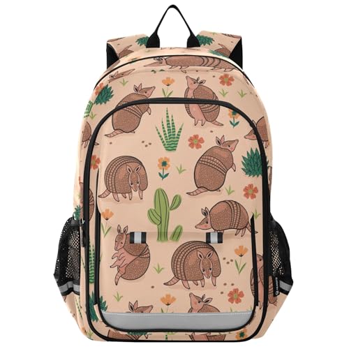 Cute Armadillos in The Desert Backpack, School Backpack Lightweight Laptop Backpack Student Book Bags with Reflective Stripes