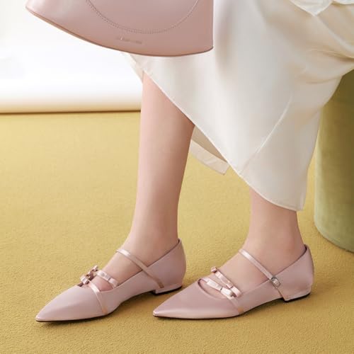 miss left Women Pointed Toe Bow Strappy Mary Jane Flats Single Strap Buckle Ballet Flats Graceful Party Daily Dress Shoes Size 4-16 US4