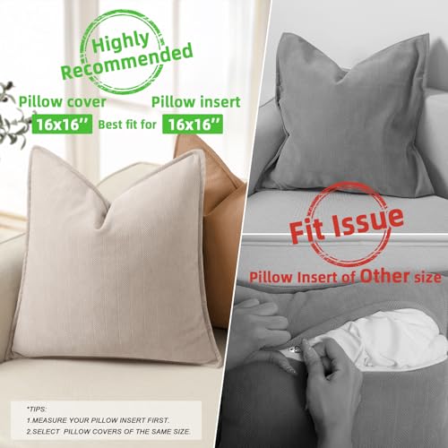 ZWJD Beige Pillow Covers 16x16 Set of 2 Chenille Throw Pillow Covers with Elegant Design Soft and Luxurious Decorative Throw Pillows for Couch, Bed, and Home Decor