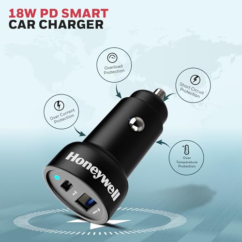 Image of Honeywell Travel Essential Kit, 4-in-1 Charging Kit - Zest 45W GaN Charger, 1.8m Type-C to USB-C & Type-C to Lightning Cables, & 18W PD Smart Car Charger, Universal Compatibility