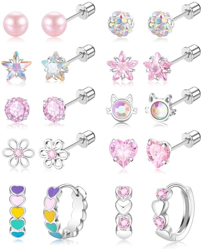 Tomovely Surgical Stainless Steel Earrings Hypoallergenic Screw Back Stud Earrings for Women Heart