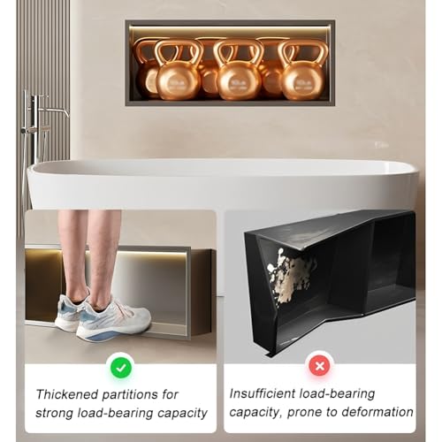 Niche de Douche encastrée en Acier Inoxydable avec lumière LED, étagère Murale imperméable pour Le Stockage de Salle de Bain, no tuile, Or, 920x320x125mm