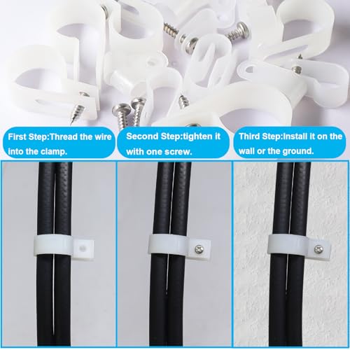 Juego de abrazaderas de cable de plástico tipo R para fijar cables de red y alimentación 5
