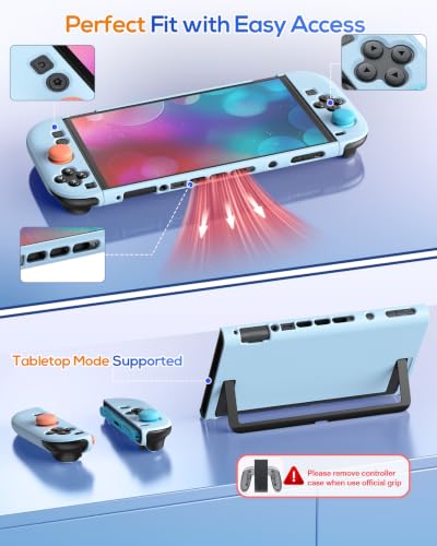Image of FYOUNG Switch 2 Protective Case&Screen Protector Set, Dockable Cute Cover Hard Shell for Nintendo Switch 2 Console Accessories,Travel-Friendly,Kickstand Cutouts(Light Blue, for Switch 2 7.9inch)
