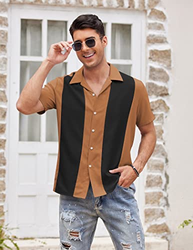 Image of COOFANDY Men's Vintage Bowling Shirt Short Sleeve Button Down Summer Cuba Beach Shirts