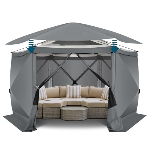 Image of COBIZI 12x12 FT Pop Up Canopy Stargazing Tent, Gazebos On Clearance with Removable Roof, Screened in Gazebo, Screen Tents Portable carpas para Patio for Outdoor Camping,Backyard, Garden,Grey(Pro)