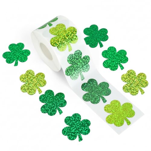 500Pcs Lucky St Patricks Day Shamrock Stickers Laser Clover Seal Decals