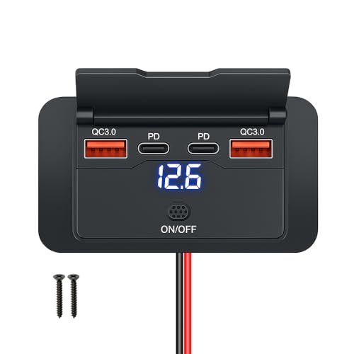 KEEDIN 96W 12V USB Outlet Panel Wall MountDual 36W PD & Dual QC3.0 18W Car USB Charger Socket Waterproof Switch Surface Mount for RV Boat Truck ATV Marine