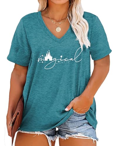 Plus Size Magical Shirts Women Magic Castle V Neck T Shirts Short Sleeve Tshirts Summer Tops