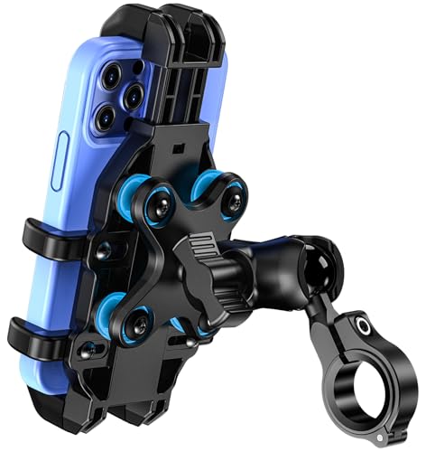 VAZESWIN Motorcycle Phone Mount with Vibration Dampener, Anti-Shake Bike Phone Holder with Aluminum Alloy Handlebar Clamp, One-Handed Operation Motorcycle Cellphone Mount Fit for 5.4'-7.2' Smartphone
