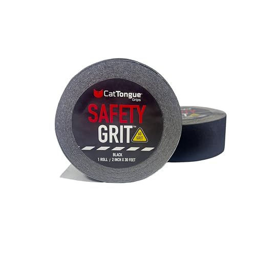 CatTongue Safety Grit Abrasive Grip Tape 2” - 60 Grit Anti-Slip Tape - Waterproof, Safety Traction for Stairs, Ramps & Walkways - Indoor/Outdoor Use - Independently Certified (Black, 30ft)