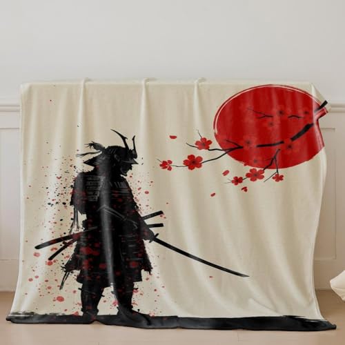 Couverture flanelle Ukiyo-e samouraï 150x200 cm plaid cerisier lit - 4