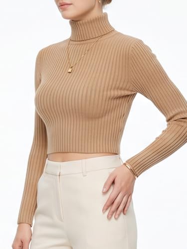 Image of MixMatchy Women's Cropped Ribbed Turtleneck Sweater