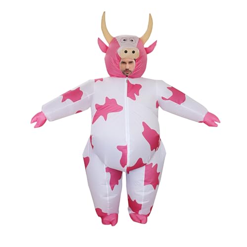 RHYTHMARTS Disfraz inflable de vaca, disfraz inflable para adultos para Halloween y Navidad, Rosa (Pink Cow), Adult Size