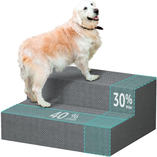 Image of YENING Large Dog Stairs for High Beds - Extra Wide Pet Steps for Large Dogs to Get on Tall Bed 3 Deep Step Cat Ramp for Couch 2 Steps