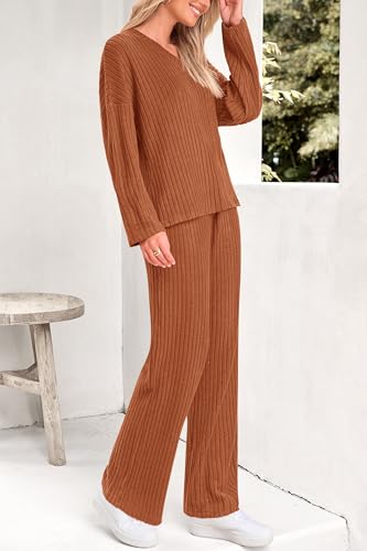 PRETTYGARDEN 2 Piece Sets for Women Fall 2025 Soft Comfy Lounge Long Sleeve Pajamas Set Knit Postpartum Pj Outfits Clothing