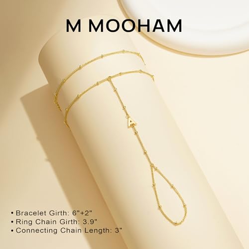 Image of M MOOHAM Hand Chain Bracelets for Women - Dainty Gold Ring Bracelet Letter S Initial Hand Chain for Women Trendy Link Charm Bracelet Personalized Gold Jewelry Gifts