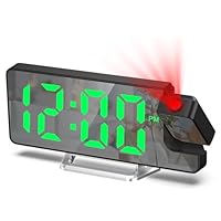 Maoskax Projection Alarm Clocks for Bedroom LED Digital Clock 180° Rotatable Projector Mirror Display Snooze Date Temperature 12/24H 3-Level Brightness for Home Office (Adapter Not Included)