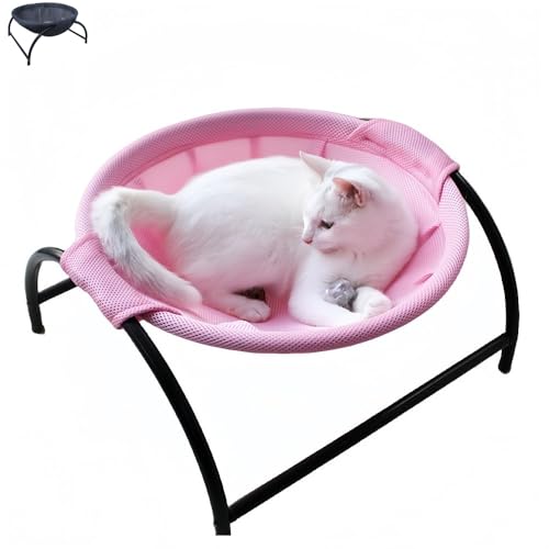 SJGEIDM猫ベッド ハンモック 犬猫用 自立式 猫寝床 ネコ 丸洗い 安定な構造 取り外し可能 通気性 組立簡単 室内 戸外 (ピンク,メッシュ)