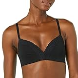 Eine Amazon-Marke Amazon Essentials Damen Leicht gefütterter, bügelfreier BH aus Baumwolle und Spitze, Schwarz, 85A