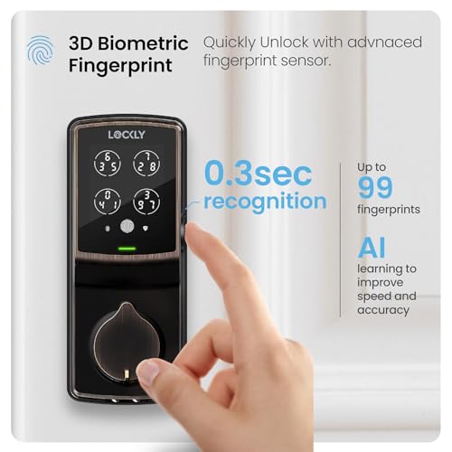Image of Lockly Secure Pro Bluetooth Smart Door Lock, Keyless Entry with PIN Genie Digital Keypad, 3D Biometric Fingerprint Sensor Front Door Lock Deadbolt, Voice Control & Auto Lock - Deadbolt Edition