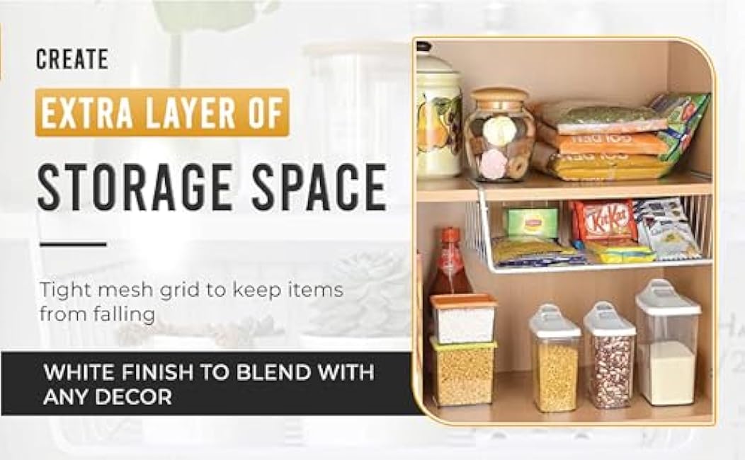 YBM Home Under Shelf Wire Basket Storage Organizer for Kitchen Pantry - Hanging Storage Cabinet Organizer Rack Adds Extra Storage Space Underside the Shelf (1, Medium)