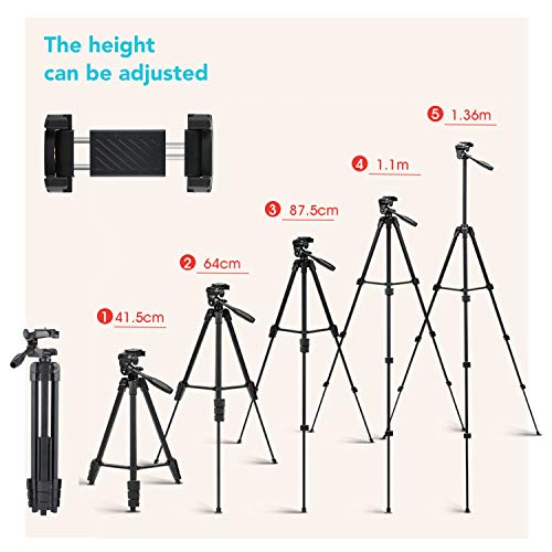 Tripé Eocean para Câmeras e Celularer 136cm / 54'' de Alumínio, com Controle Remoto e Bluetooth