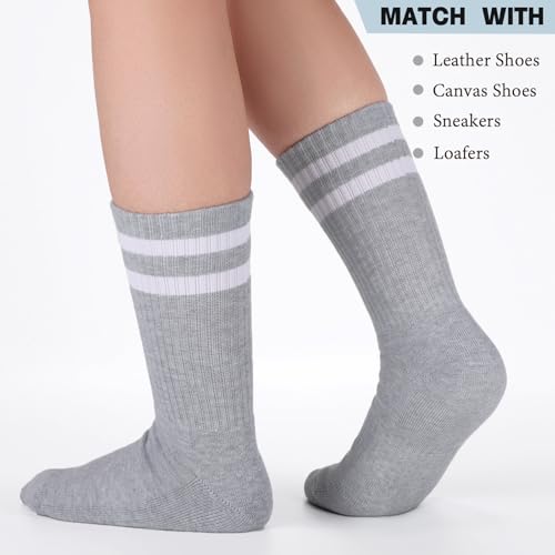 Image of Ultrafun 5 Pairs Striped Crew Socks Cotton Cushioned Athletic Sports Running Socks for Men Women Teens