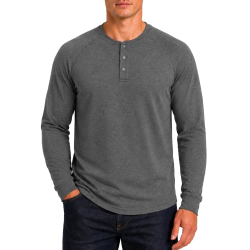 Zengjo Mens Henley Shirts Long Sleeve Tee Shirt Casual with Button