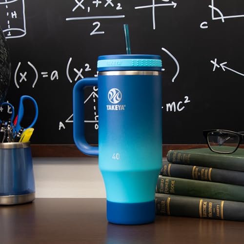 Image of Takeya Stainless Steel Tumbler with Handle and Straw (40 oz, Ombre Adventure) - Insulated Water Bottle with Straw for Water & Iced Beverages