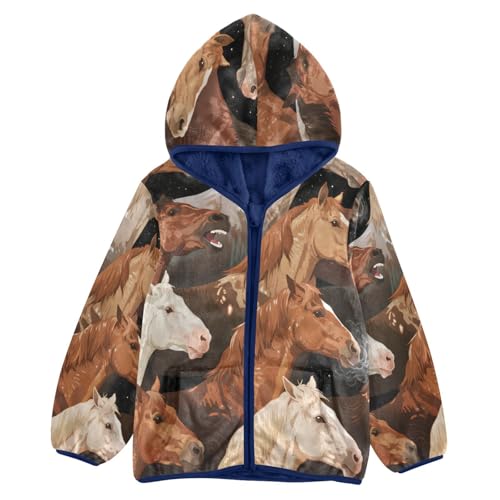 Horses Various Toddler Fleece Jacket Girl Boys Hooded Fleece Jacket Coat Warm Outwear Zip-up 3-10T