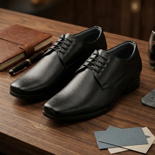 Image of DOCTOR EXTRA SOFT Men's Black Formal Shoes- Classic Office Business Dress Shoes, Slip On & Lace Up Style, Lightweight Cushioned Sole, Non-Slip Professional Work, Wedding,Party & Casual Footwear D-851