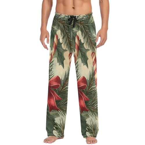 Men's Pajama Pants Christmas Tree Decor Print Sleep Pajama Lounge Pant with Pockets, Elastic Waistband
