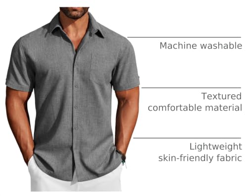 Image of COOFANDY Men's Button Down Shirts Short Sleeve Casual Shirts Summer Beach Linen Shirts with Pocket