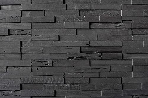 Woody Walls 3D Reclaimed Barn Wood Wall Panels | DIY Glue and Nails Installation | Premium Set of 10 Panels (9.5 sq. ft. per Box) Dark Graphite