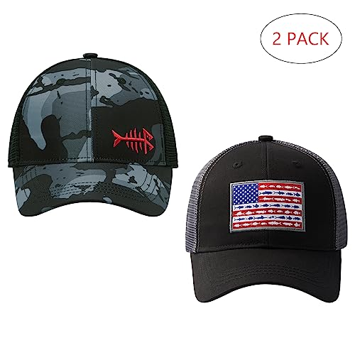 Image of BASSDASH 2 Pack Altimate Fishing Hunting Hat Mesh Back for Men Women Adjustable Baseball Trucker Cap Camo Blaze Orange