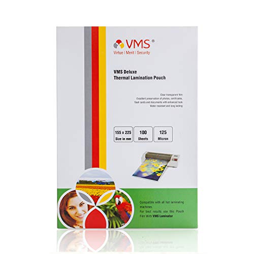 Image of VMS Deluxe Thermal Lamination Pouch(Sheets) & VMS Deluxe 100x230mm 125 Micron Lamination Pouch - 100 Sheets