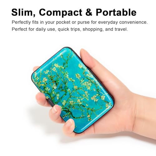 Image of Credit Card Holder, Metal Card Wallet RFID Blocking Mini Slim Aluminum Business Hard Card Case for Women Men (Vincent van Gogh Almond Blossoms)