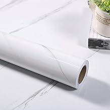 KASHIVAL Kitchen cabinets Marble Wallpaper Oil Proof Waterproof Floor Tiles Stickers Waterproof Large Wall Paper for Home and Kitchen Decor (60 * 200 cm) (White Marble)