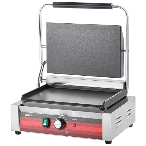 EGGKITPO Commercial Electric Panini Grill with Flat Plates Stainless Steel Sandwich Maker 14"× 9.5" Cast Iron Enamel Plate Countertop Panini Press with Temperature Control for Business 110V 1700W by EGGKITPO - Used condition - US$303.98