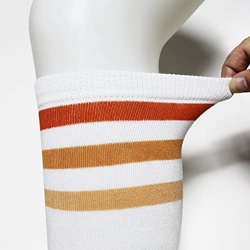 Tom & Mary Women’s Knee High Socks, Combed Cotton, Non Slip, Stretch, Triple Stripe, Soft, Non See Through (Size 5-9) (Gradient White) #TOP2