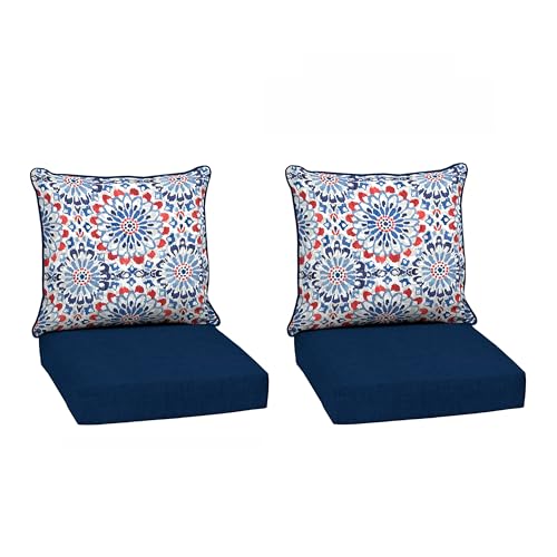 Image of Arden Deep Seat Outdoor Chair Cushion Set (2-Pack), 24 in x 24 in, Weather-Proof, Rain-Proof, Fade Resistant Patio Cushion Set for Chair, Sofa, and Couch Clark Blue