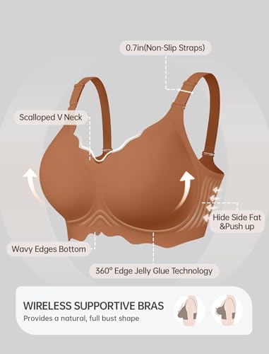 OEAK Women Bras No Underwire Scalloped Push Up Buttery Soft Tshirt Bra Seamless Full Coverage Convertible Everyday Bra Coffee XL - Image 5