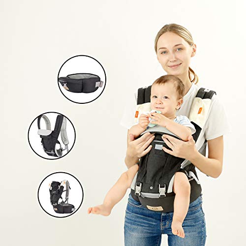 GLISOO Ergonomic 360° Best Baby Soft Carrier, Comfortable Adjustable Positions,Breastfeeding Fits All Newborn Toddler,HipSeat Infant and Backpack,All Seasons,Perfect for Hiking Shopping (Dark Gray)
