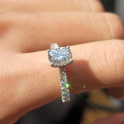 DovEggs Vintage Moissanite Engagement Ring for Women 1.8ct Center,6x8mm GHI Elongated Cushion Crushed Ice/Heart Arrows Cut Moissanite Mligrains Hidden Halo 14k Gold Quality Sterling Silver4