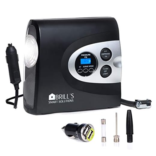 BRILL'S 12V DC Portable Tire Inflator Pump, 150 Psi Electric Air Compressor for Cars, Bikes, Motorcycles and Balls. Carry Case and USB Car Charge Included